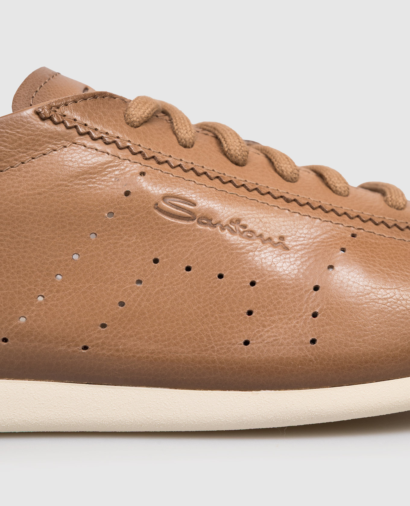Brown leather sneakers with embossed logo Santoni 5
