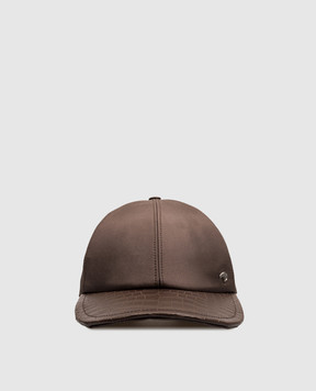 Stefano Ricci Brown silk and crocodile leather cap MCV63CS22ESETEC1