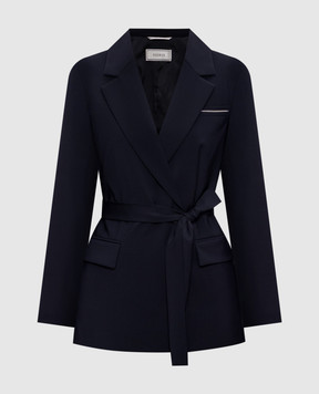 Peserico Navy double-breasted wool jacket with monil chain A01747A02008