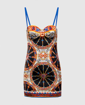 Dolce&Gabbana Bustier dress in branded print F617YTGDDT8