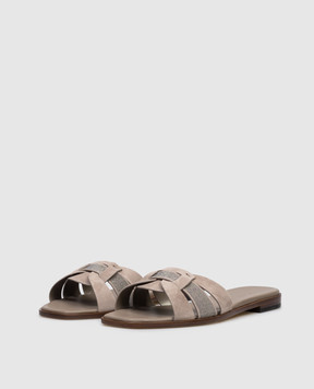 Doucal's Beige suede flip-flops with a monil chain DD8906DEGNUF278