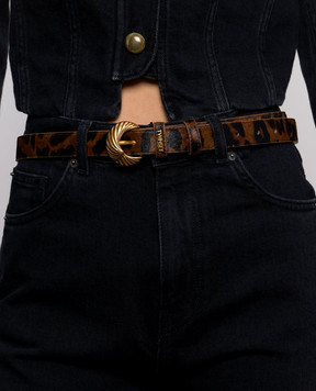 Twinset Brown leopard print napped leather belt 262TA4230