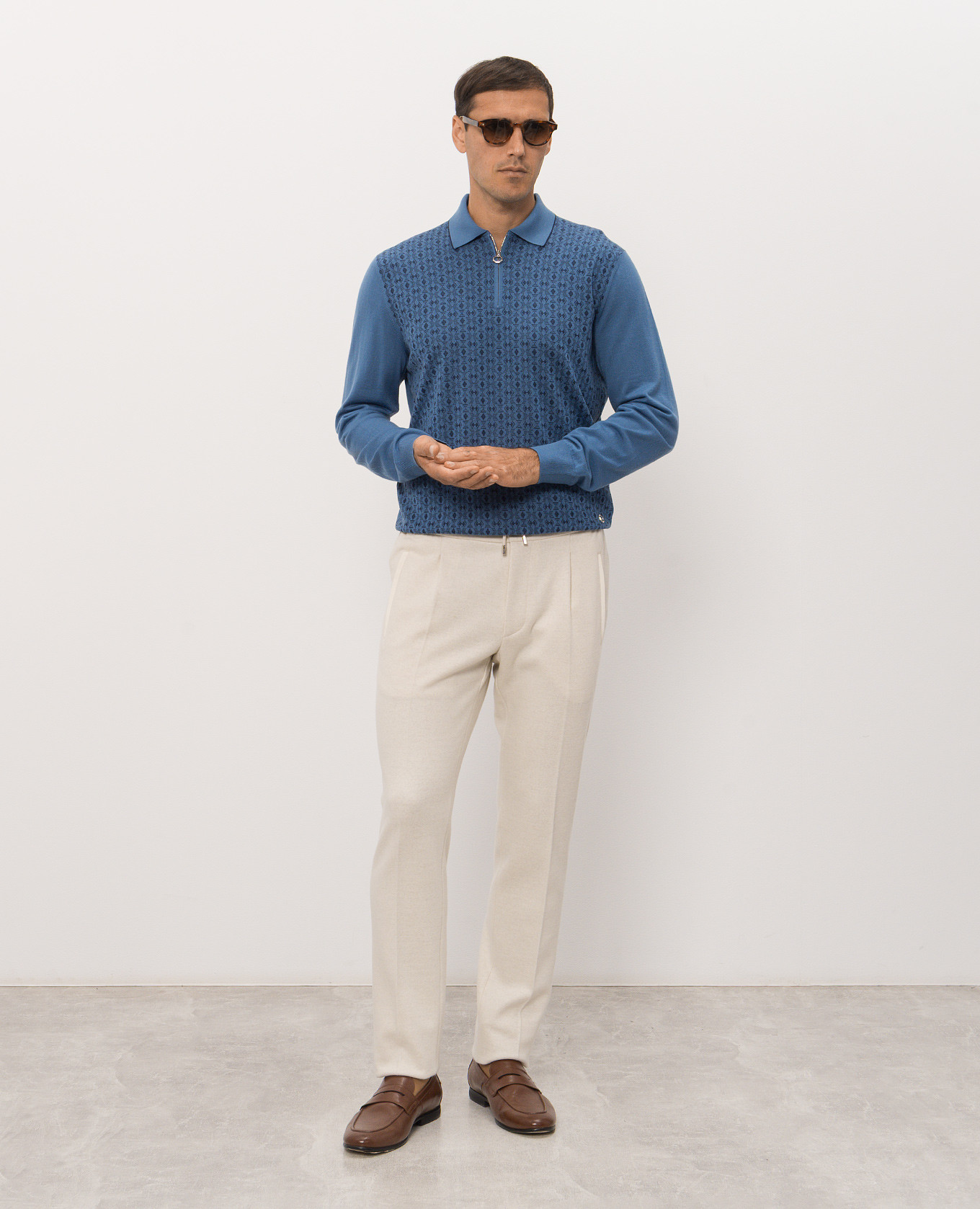 Blue wool and silk polo shirt with pattern Stefano Ricci 2