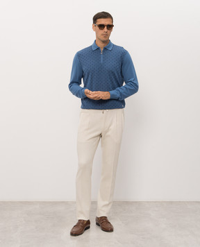 Stefano Ricci Blue wool and silk polo shirt with pattern KE06020P30E26406