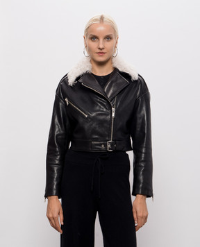 Babe Pay Pls Black leather cropped biker jacket 2305VEGITAL