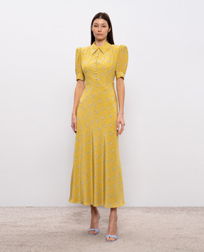 Alessandra Rich Yellow printed silk dress FABX3598F4726
