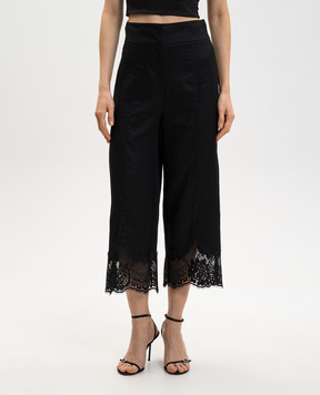 Twinset Black linen pants with lace 261TT2184