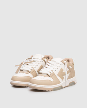Off-White Out Of Office beige leather sneakers with emblem OWIA259S26LEA002