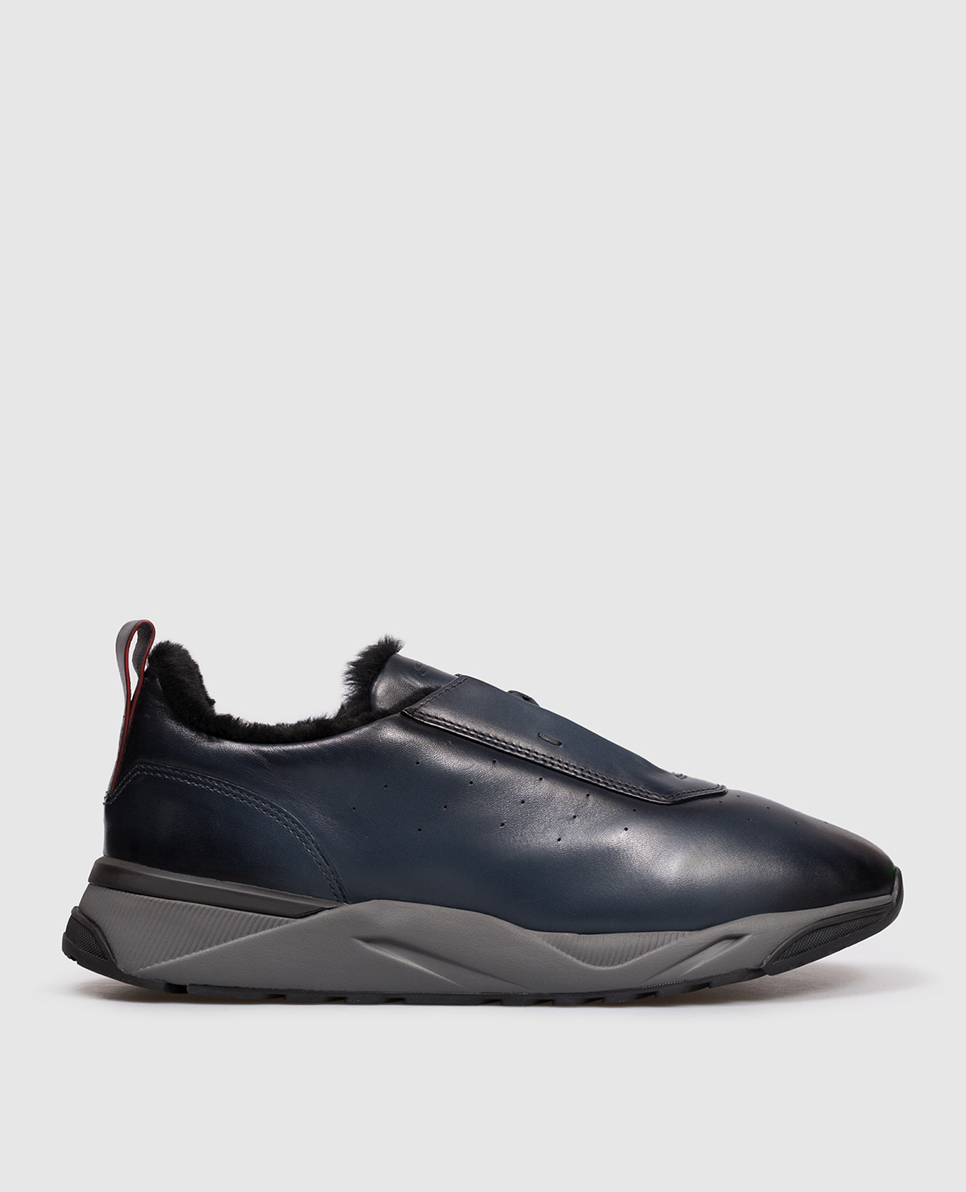 

Blue leather sneakers with fur trim Santoni, Navy blue