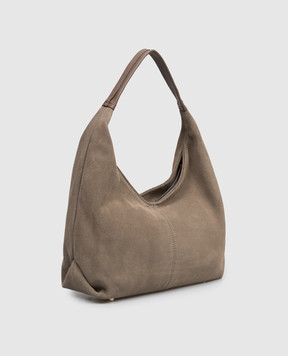Gianni Notaro Brown suede hobo bag SUEDE with logo patch 867SUEDE