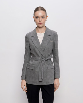 Peserico Gray double-breasted wool jacket with monil chain A01747A03358