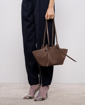 YUZEFI Brown suede tote bag MOCHI MOCHI