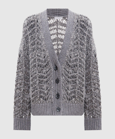 Gray openwork cardigan with alpaca wool