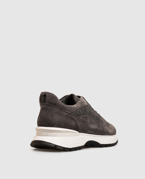 Doucal's Gray combination sneakers with fur DD8828WHINPN724