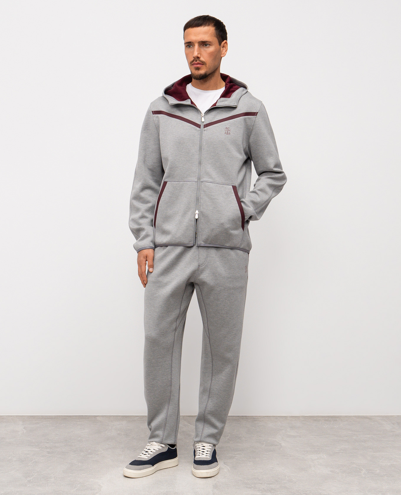 Grey melange sweatpants with logo print Brunello Cucinelli 2