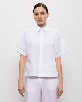 Peserico White short-sleeved shirt with monil chain S0695208928