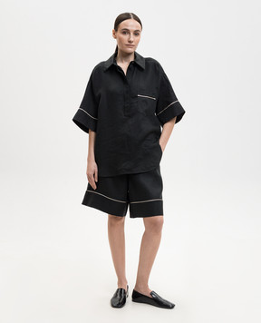Agnona Black linen Bermuda shorts T81102YU3034
