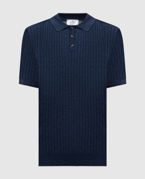 Pini Parma Blue polo shirt with ribbed linen POLCOLIRIBBL