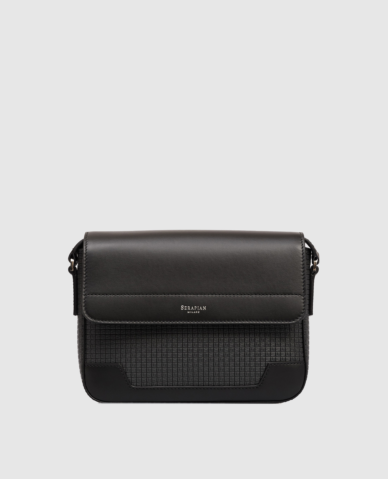 

Grey leather messenger bag with logo Serapian