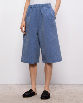 Sofie D`Hoore Blue PLICK Bermuda shorts with linen PLICKLION