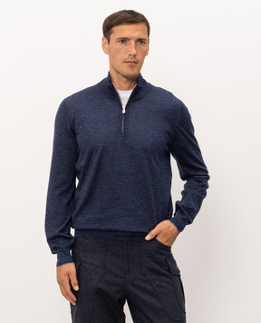 Brunello Cucinelli Blue melange cashmere, silk and linen jumper MSY00124