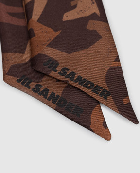 Jil Sander Brown silk twill ribbon in a pattern with a logo J53TF0005J40084