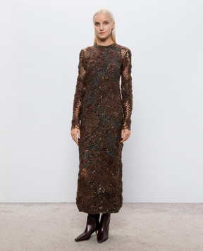 Brunello Cucinelli Brown openwork midi dress with wool MLRR18A90