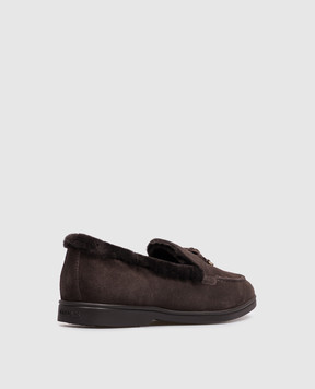 Doucal's Brown suede loafers with fur trim DD8920JOANUM252