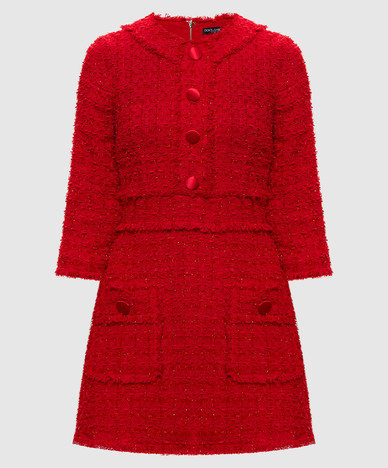 Red tweed dress with lurex