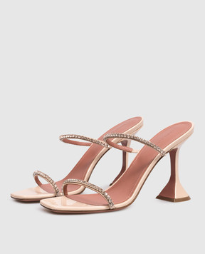 Amina Muaddi Gilda beige leather mules with crystals 16S366084GIL