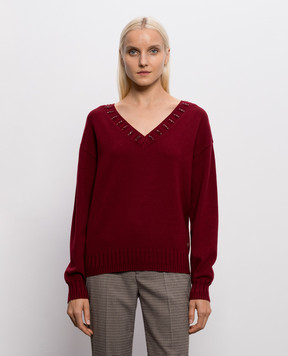 Twinset Burgundy sweater with crystals 262AP3261