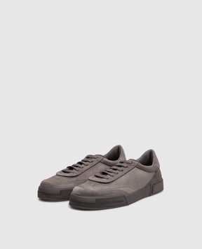Dolce&Gabbana Grey suede sneakers with embossed logo A20205A0237