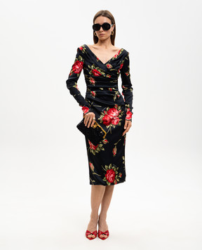 Dolce&Gabbana Black printed dress with drapery F60DHTFSICD