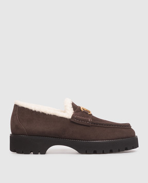 Valentino Brown suede loafers with fur trim 9W2S0NF5KJD