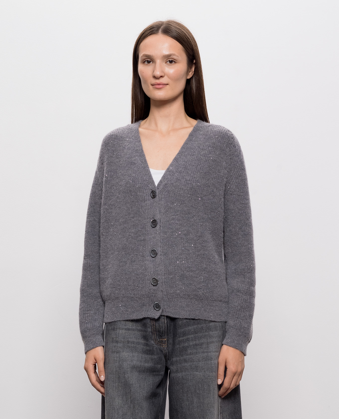 Gray alpaca wool cardigan Peserico 3
