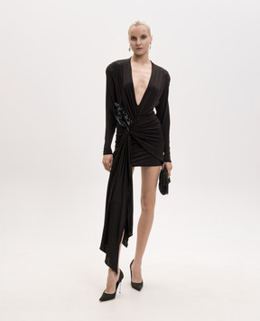 David Koma Black mini dress with leather applique SS26DK46D