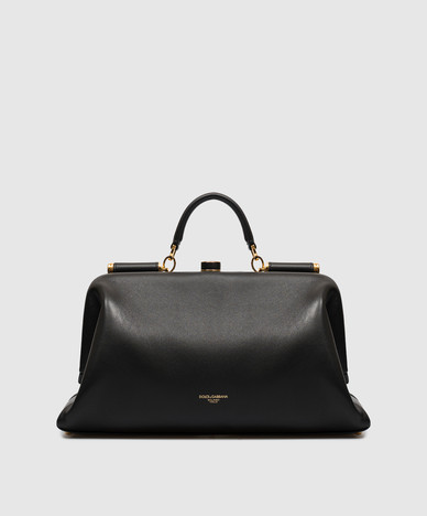 Schwarze Leder-Oma-Tasche