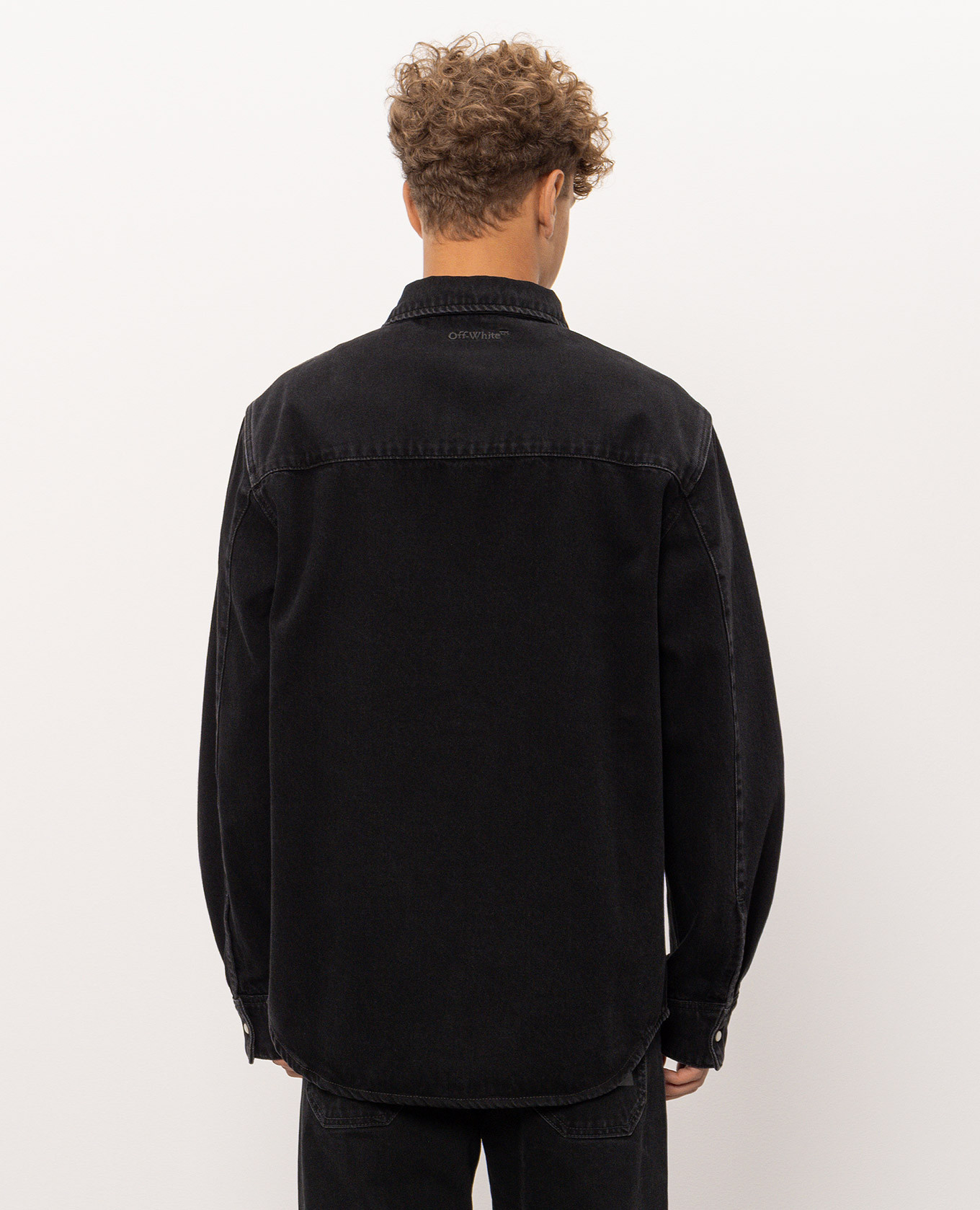 Black denim shirt with logo embroidery Off-White 4