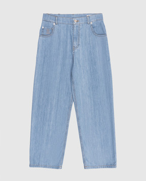 Brunello Cucinelli Children's blue jeans with logo patch BH263D317C