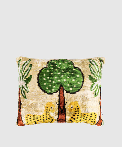 Beige printed silk decorative pillow