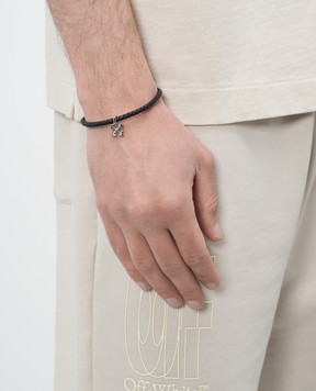 Off-White Black leather bracelet with Arrow pendant OMOA10NC99MET001
