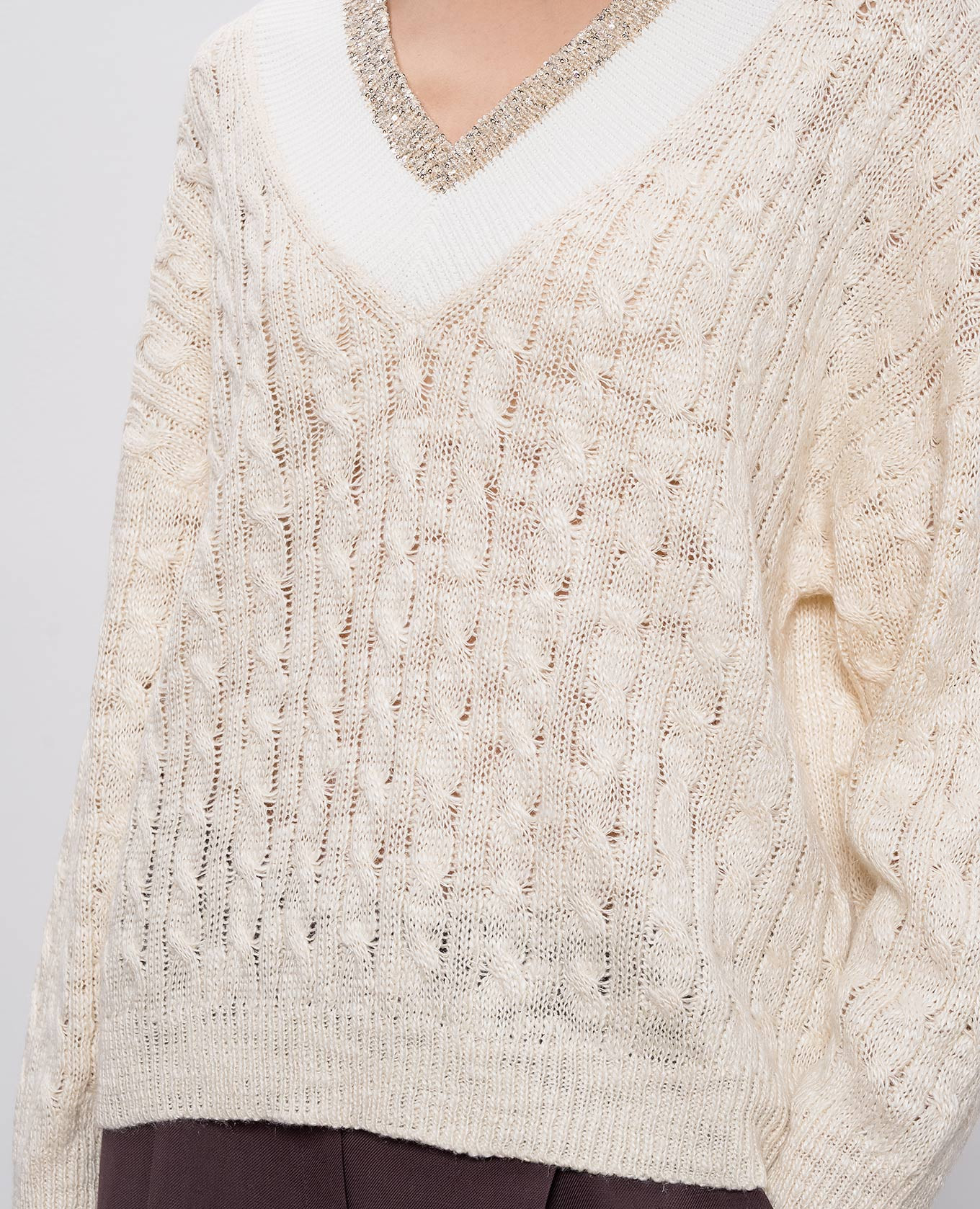 Beige hemp and silk pullover Brunello Cucinelli 5