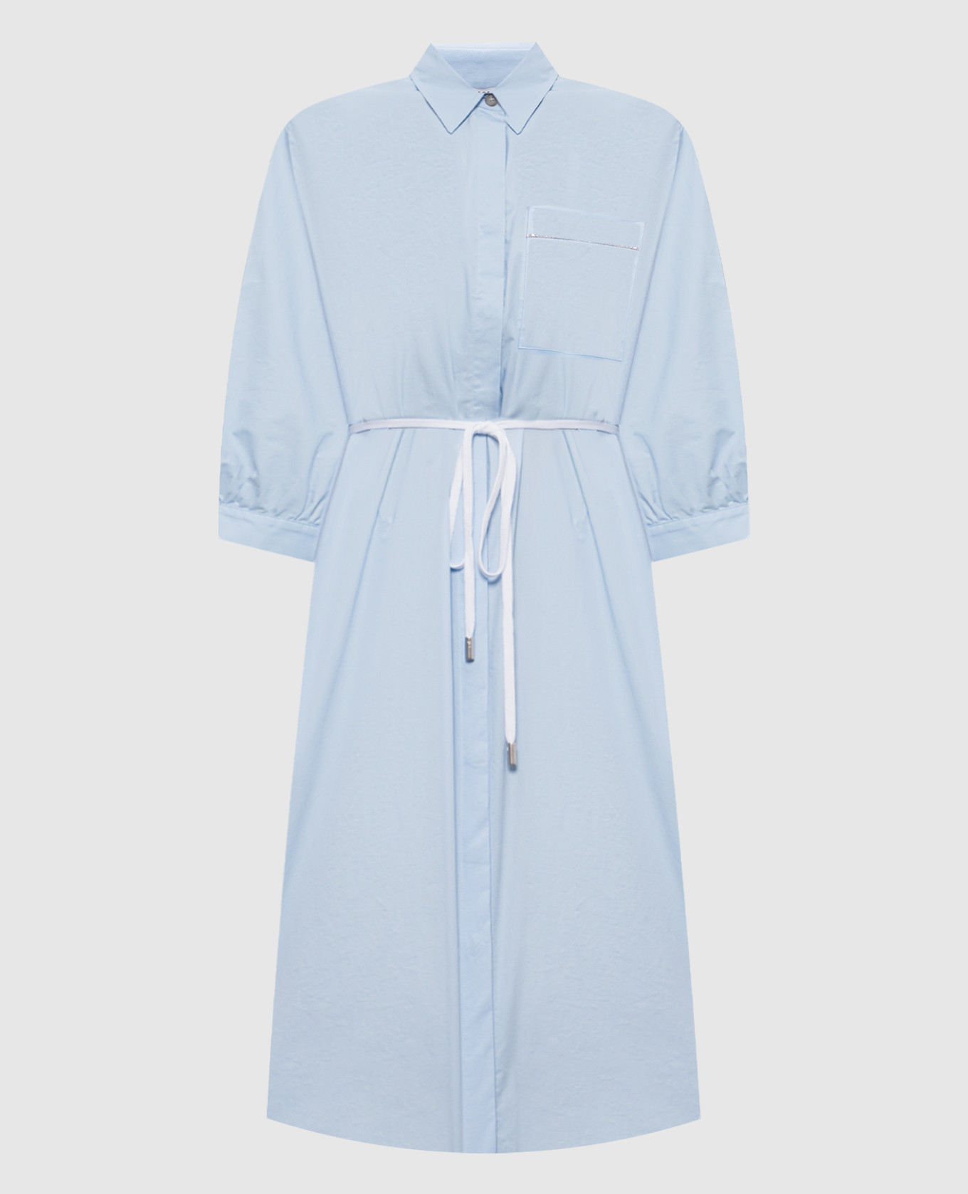 Blue shirt dress with monil chain