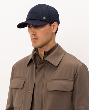 Stefano Ricci Blue wool and cashmere cap with suede peak MCV63SB05EWC003V