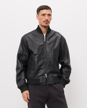 Iceberg Black leather bomber jacket with brand patch ZO116805