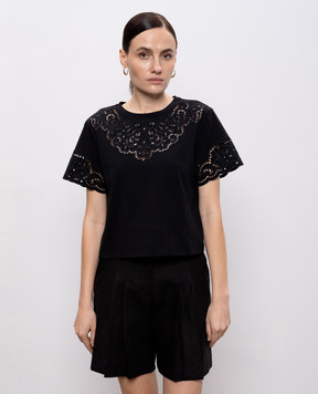 Twinset Black T-shirt with Richelieu embroidery 261TP2440