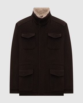 Enrico Mandelli Brown cashmere jacket with mink fur 2T744A4816