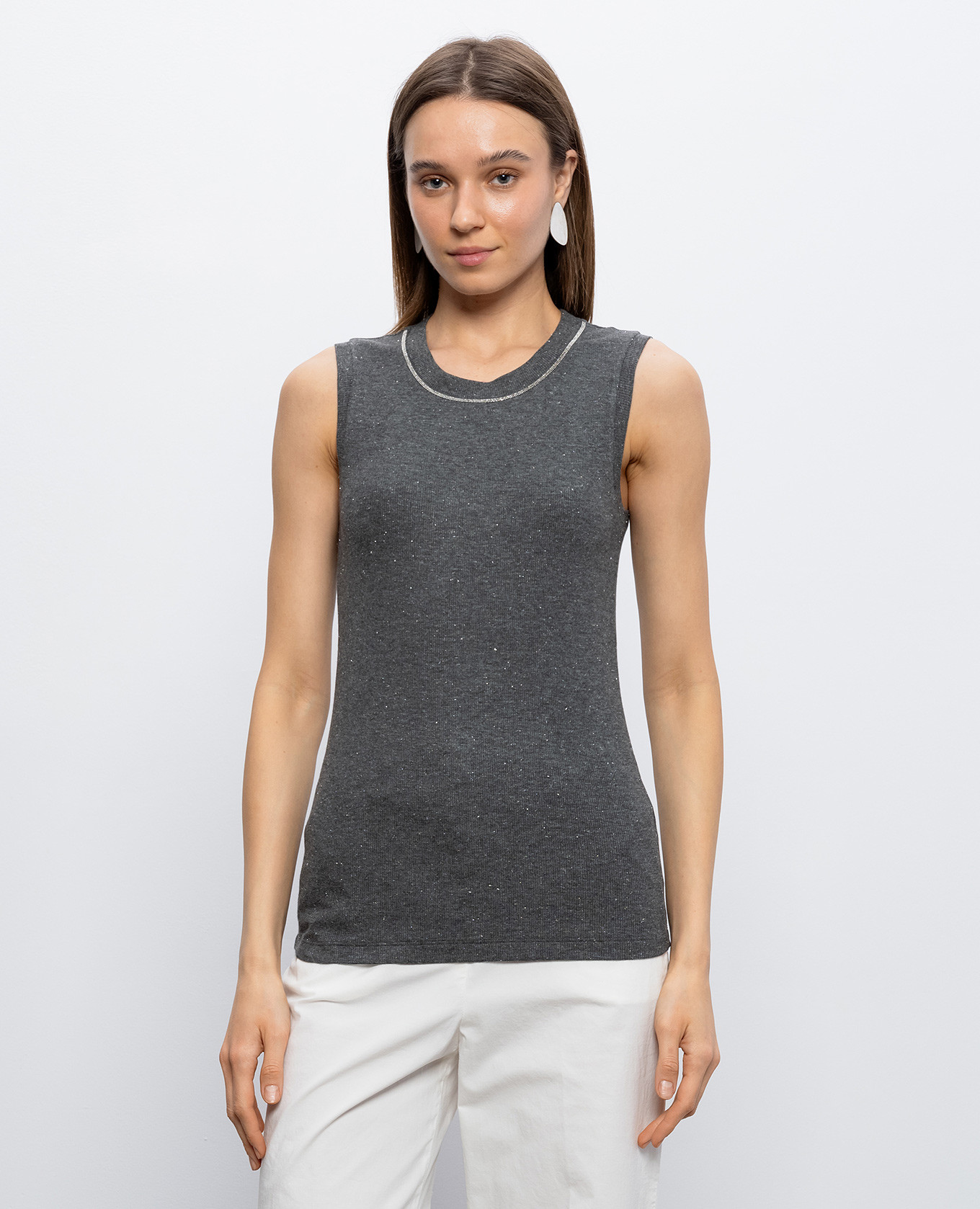 

Gray ribbed tank top with monil chain Peserico, Grey