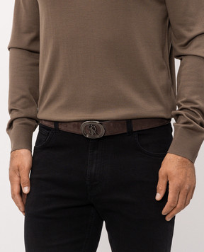 Stefano Ricci Brown suede belt with logo monogram N381SDC575U