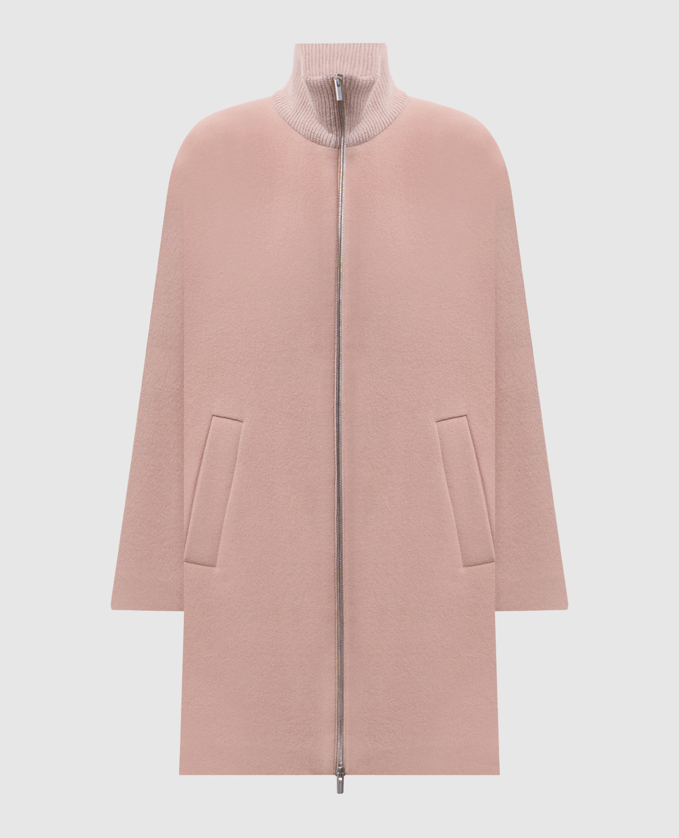 Pink wool and cashmere zip-up coat